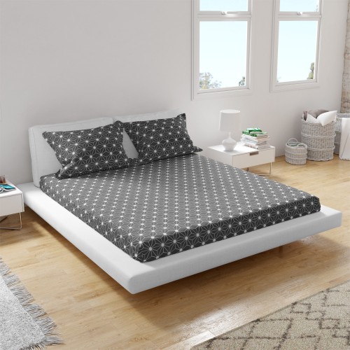 Drap Housse Motif Hexa Étoilé Gris