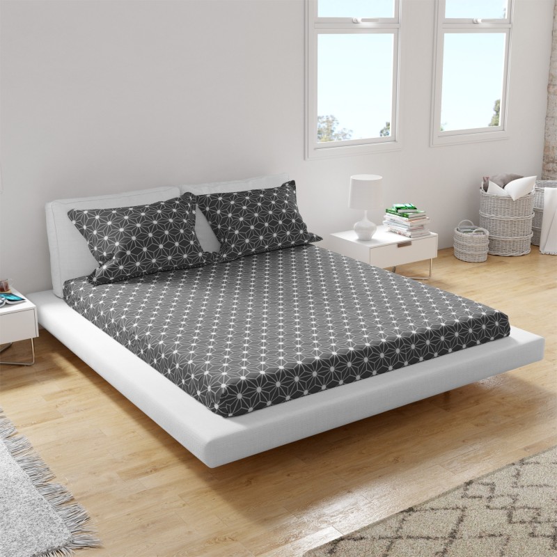 Drap Housse Motif Hexa Étoilé Gris